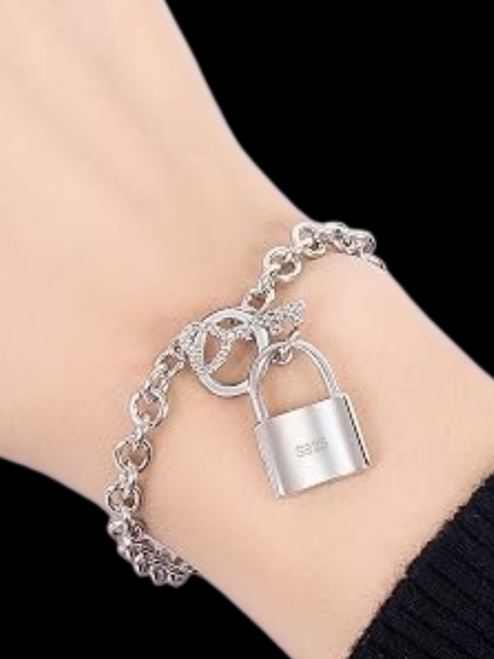 Silver Padlock Charm Chain Bracelet - Women Jewelry
